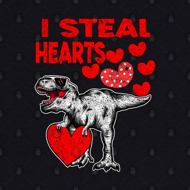 Kids I Steal Hearts Trex Dino Cute Baby Boy Valentines Day by Marcekdesign